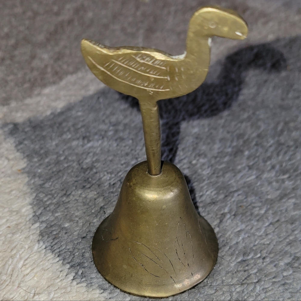 Small Vintage 1950s Brass Bell Bird Handle Collectible